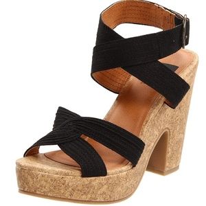 BC FOOTWEAR Slouch Platform Sandals Black Cork NEW